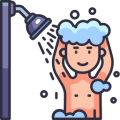 icone d'un personnage sous la douche avec de la mousse